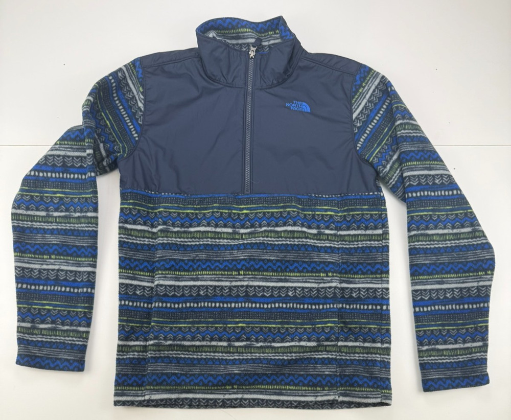 The North Face Boys XL 18/20 Fleece Jacket Blue Gray Aztec Print Full Zip